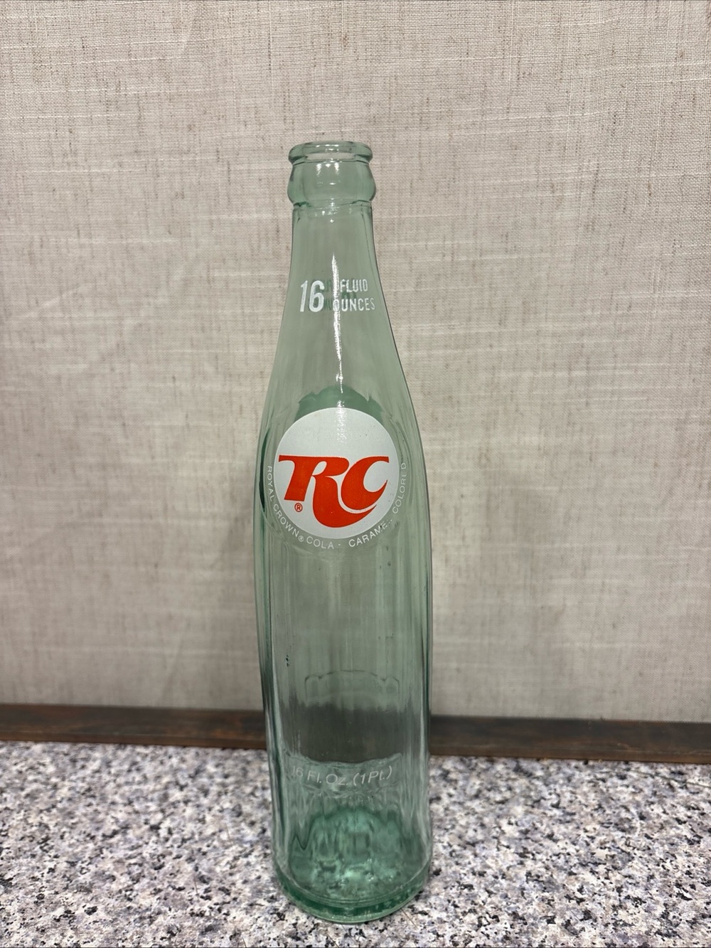 RC Royal Crown Cola 16 OZ 1PT Glass Pop Top Bottle Vintage 70's Green Ribbed